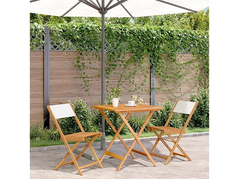 Ensemble de bistro 3 pcs blanc crème tissu et bois massif FR68689