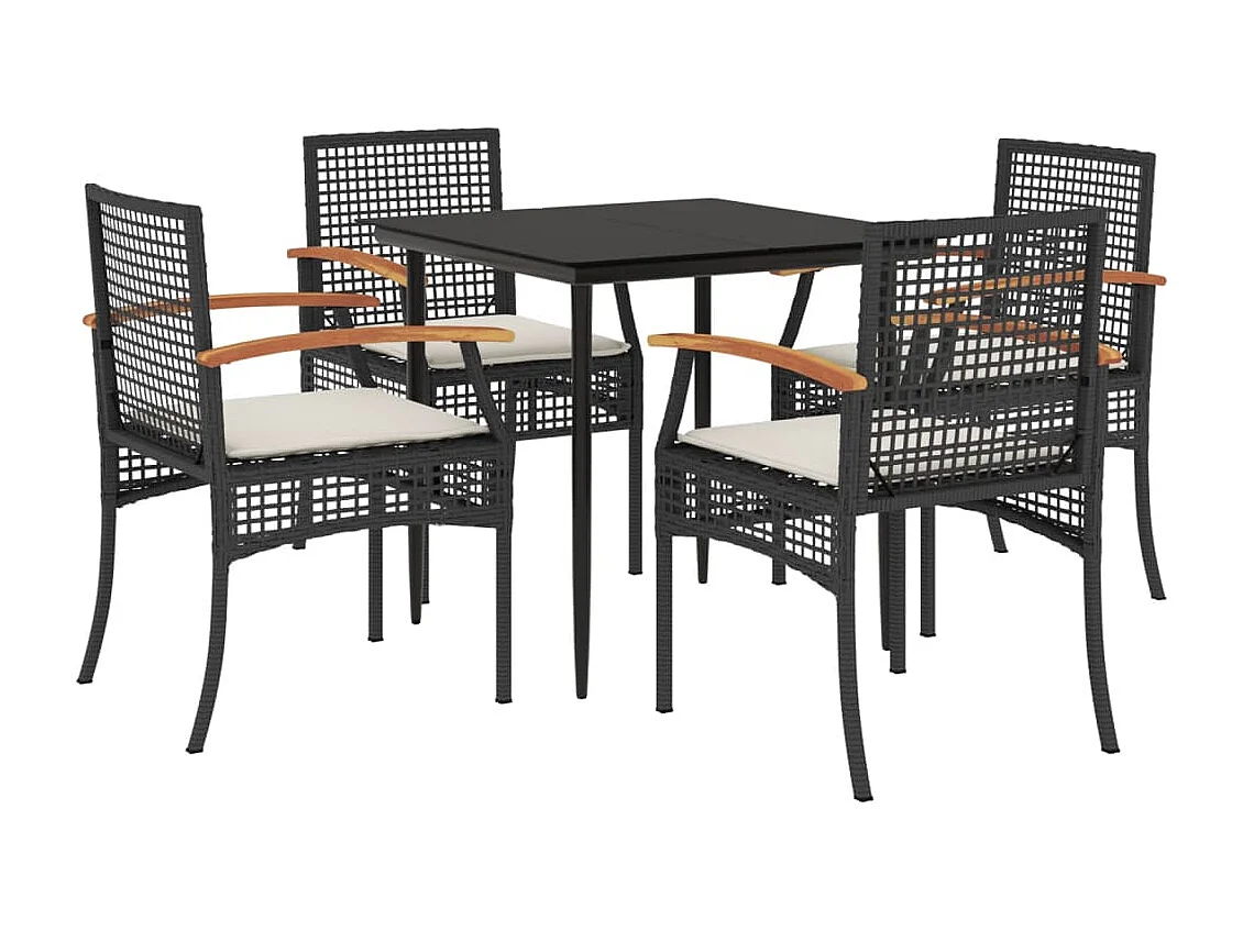 Ensemble à manger de jardin coussins 5pcs Noir Résine tressée FR96059