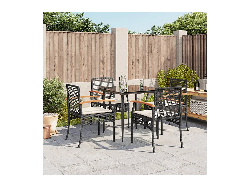 Ensemble à manger de jardin coussins 5pcs Noir Résine tressée FR96059