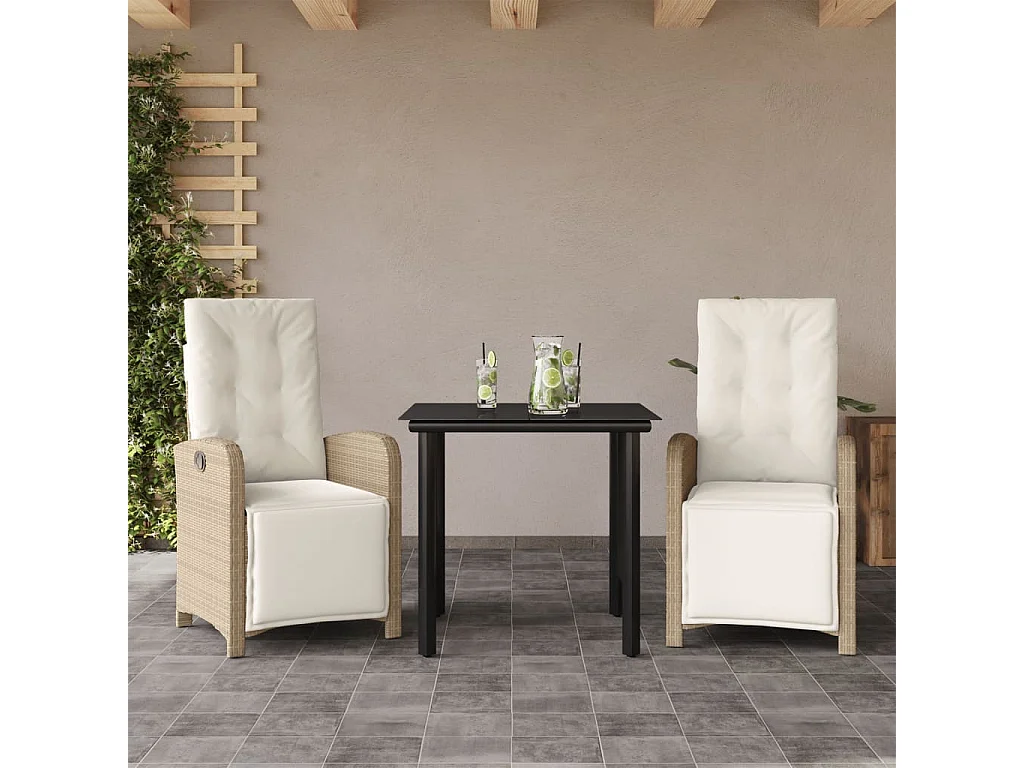 Ensemble de bistro 3 pcs avec coussins beige résine tressée FR32039