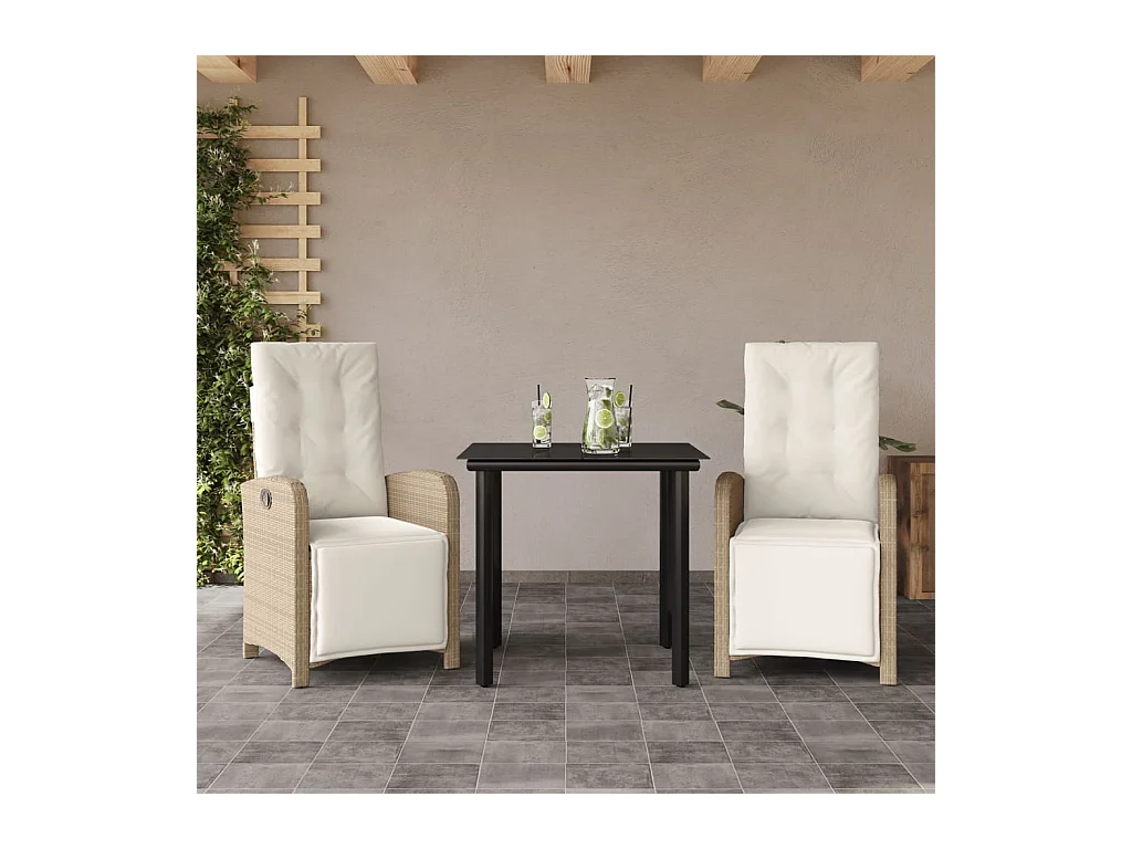 Ensemble de bistro 3 pcs avec coussins beige résine tressée FR32039