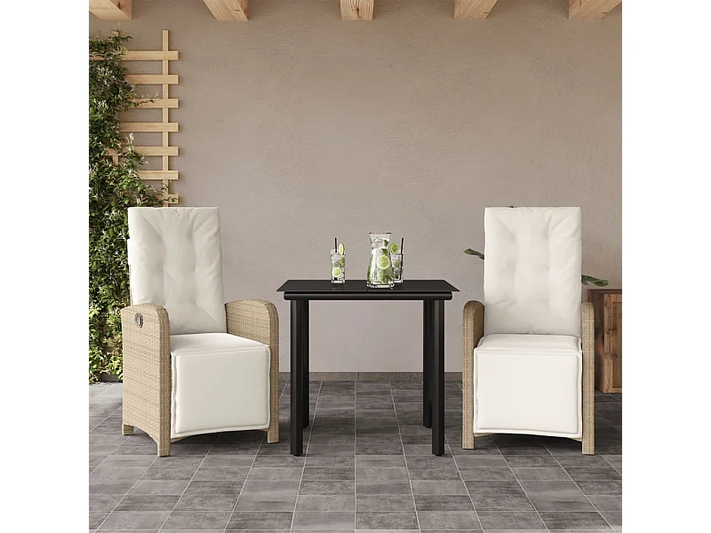 3-delige Bistroset met kussens poly rattan beige BE281391