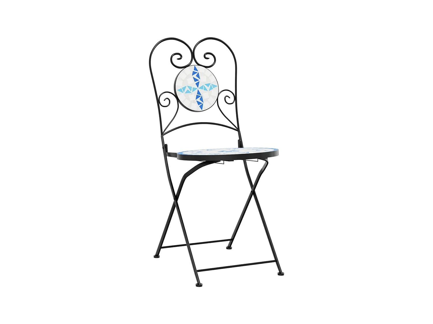 Ensemble de bistro mosaïque bleu et blanc fer et céramique FR32075