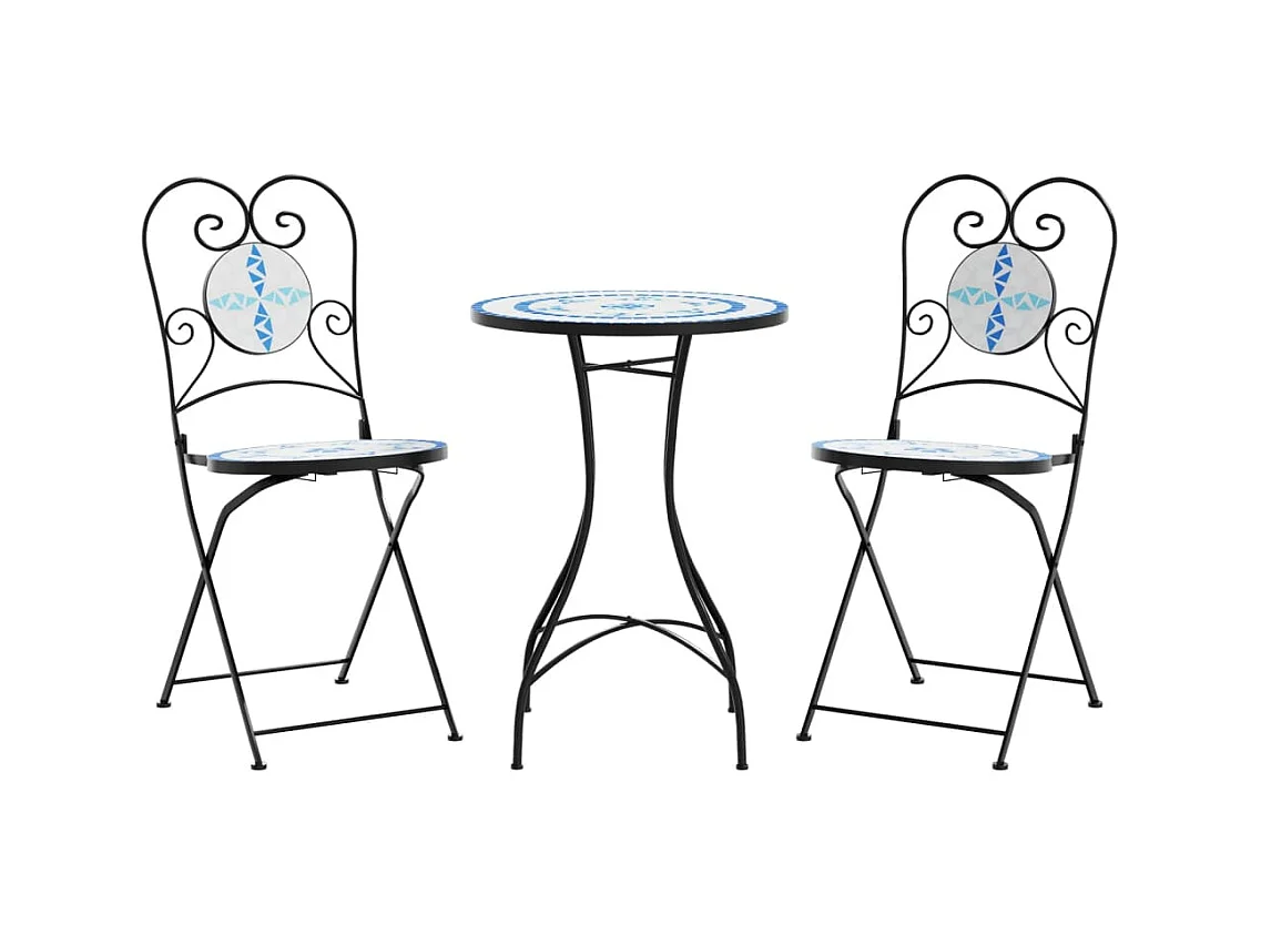 Ensemble de bistro mosaïque bleu et blanc fer et céramique FR32075