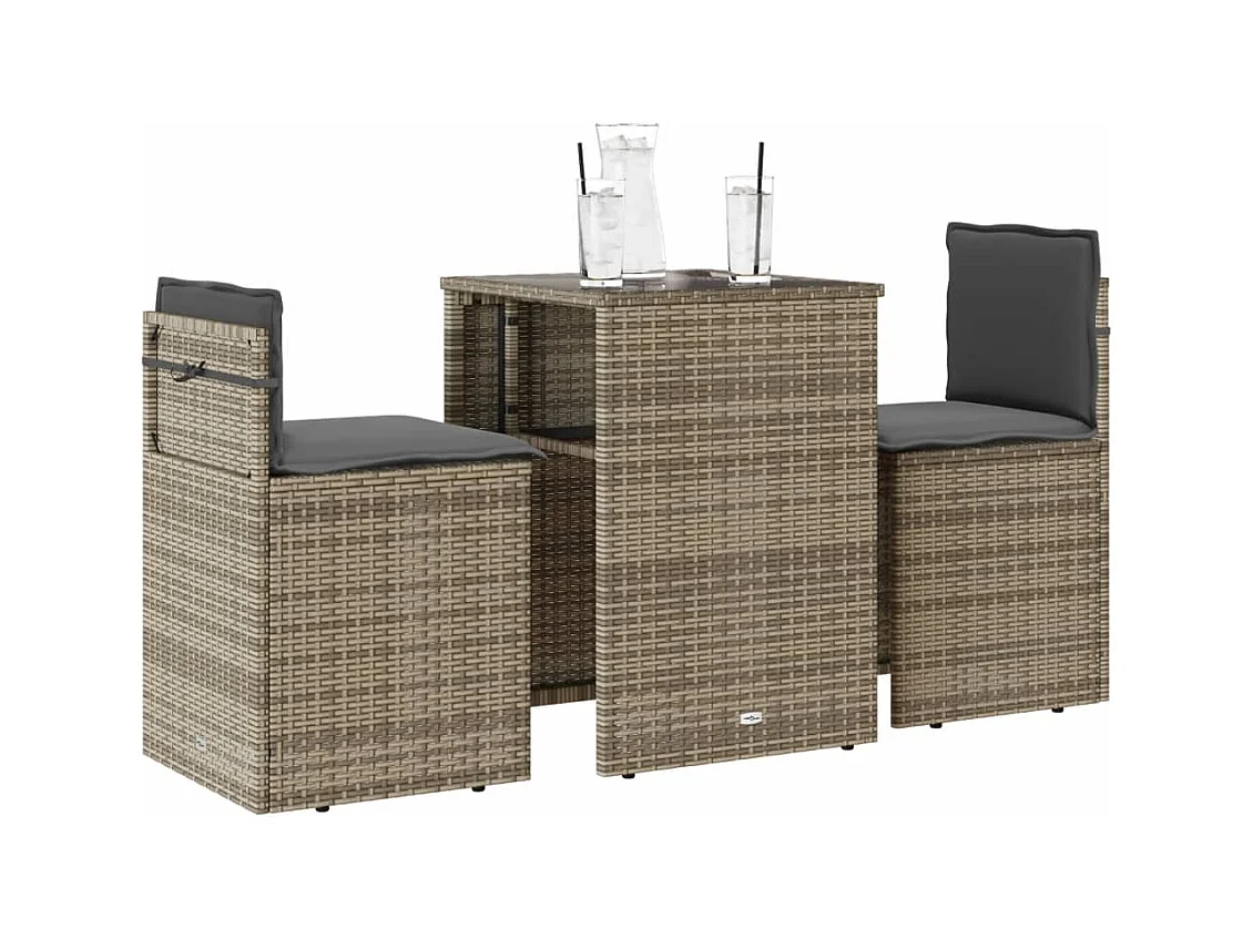 Ensemble de bistro 3 pcs avec coussins beige résine tressée FR97290