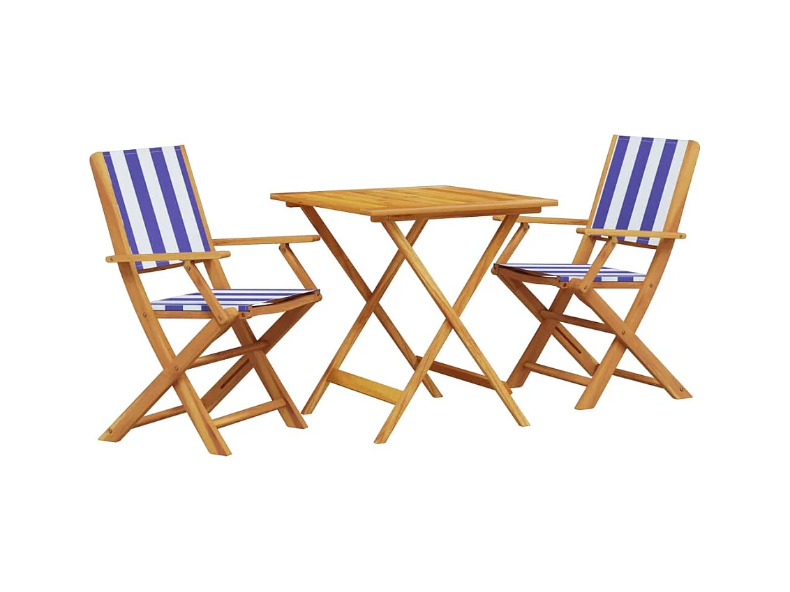 Juego de bistro de 3 piezas tela y madera maciza azul y blanco ES444285