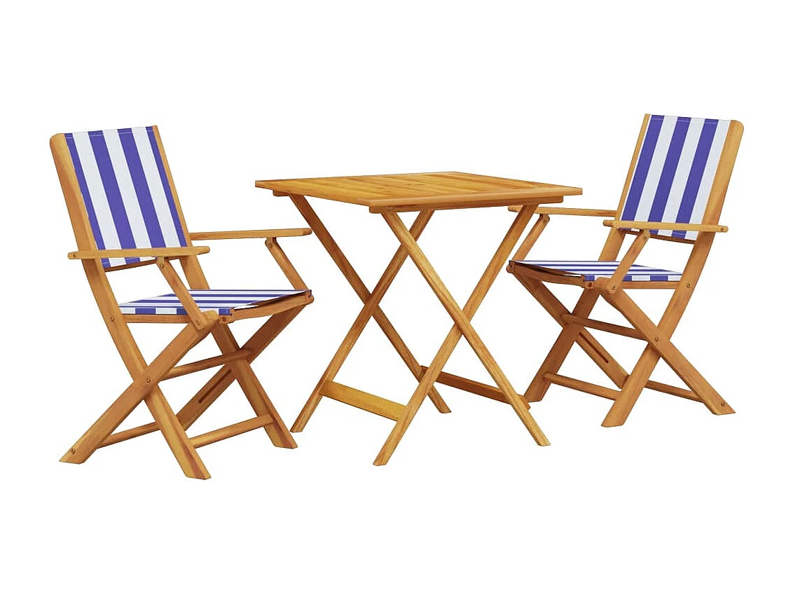 3pcs conjunto bistrô tecido/madeira maciça padrão azul e branco PT646494