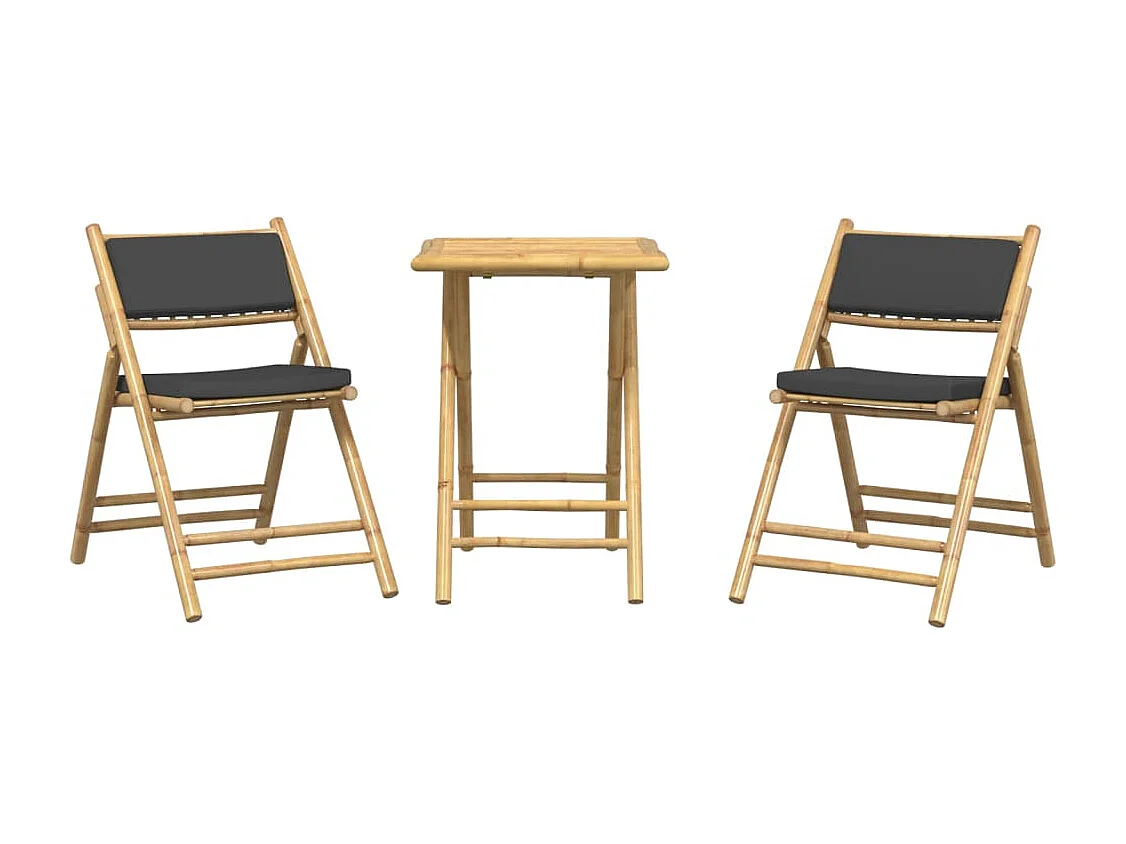 Ensemble de bistro pliante 3 pcs et coussins gris foncé bambou FR57564