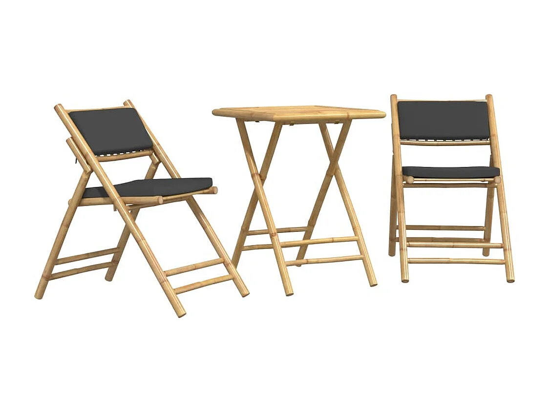 3-delige Bistroset inklapbaar met kussens bamboe donkergrijs BE346428