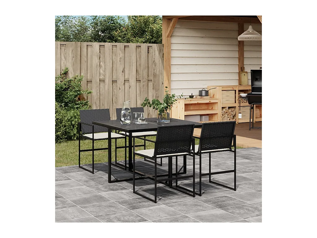 5-delige Tuinset met kussens poly rattan zwart BE406473