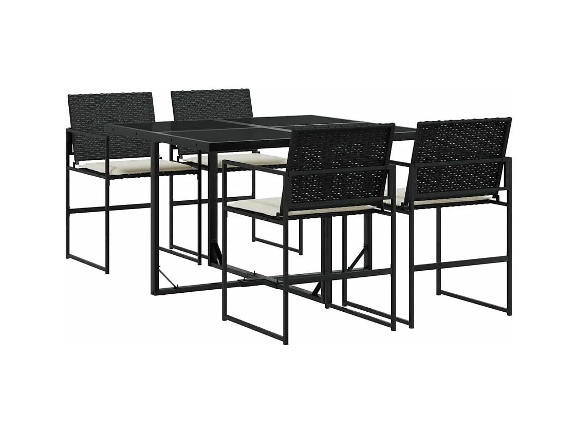 Ensemble à manger de jardin coussins 5pcs noir résine tressée FR15087