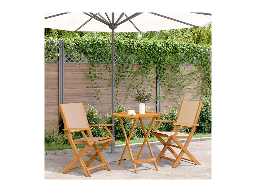 Ensemble de bistro 3 pcs beige tissu et bois massif FR70355