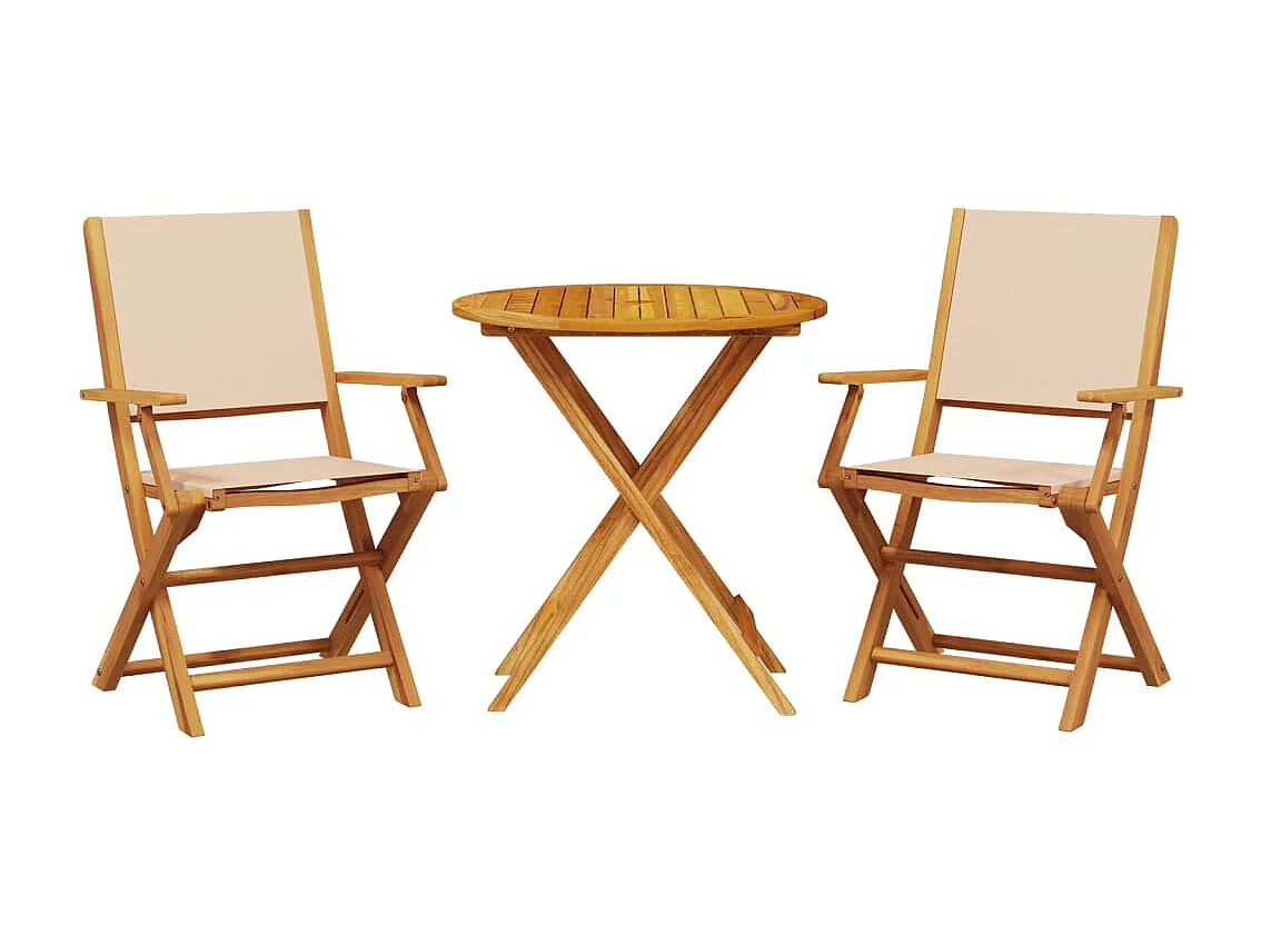 Ensemble de bistro 3 pcs beige tissu et bois massif FR70355