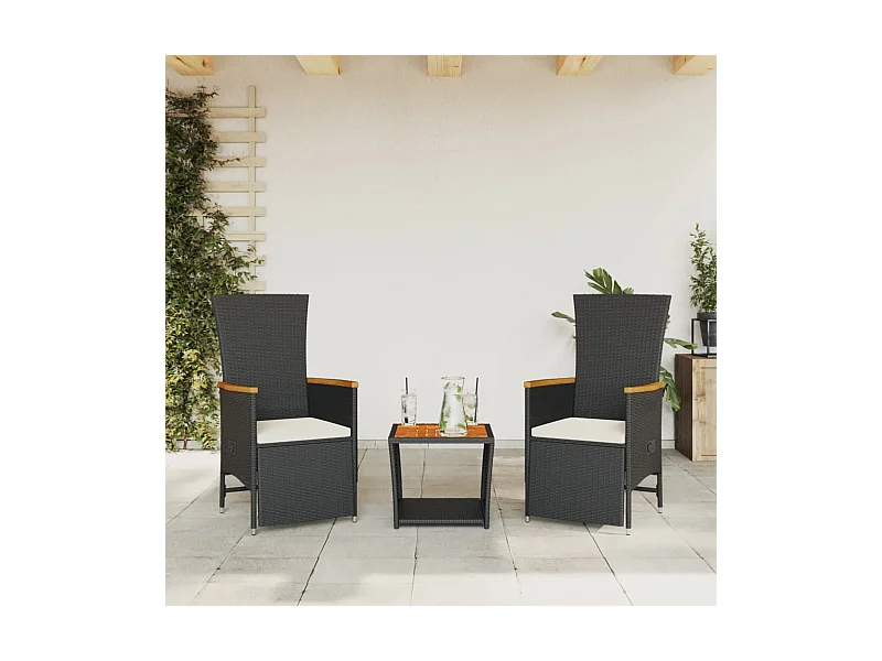 Ensemble à manger de jardin avec coussins 3 pcs Noir FR69946