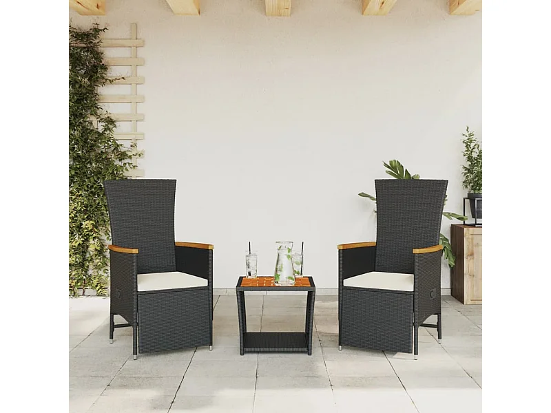 3-delige Tuinset met kussens poly rattan zwart BE738021