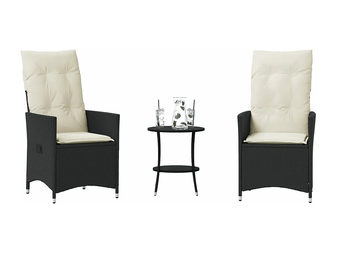 Ensemble de bistro 3 pcs avec coussins noir résine tressée FR80330