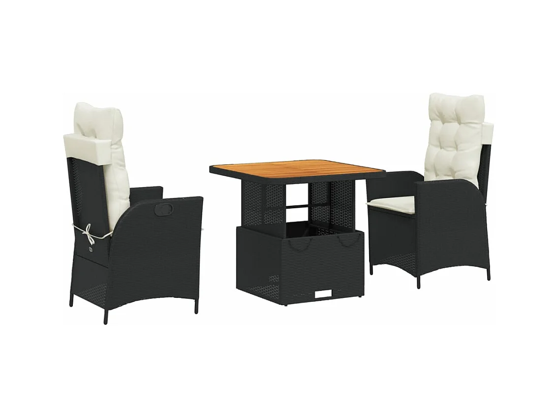 3-delige Tuinset met kussens poly rattan zwart BE184242