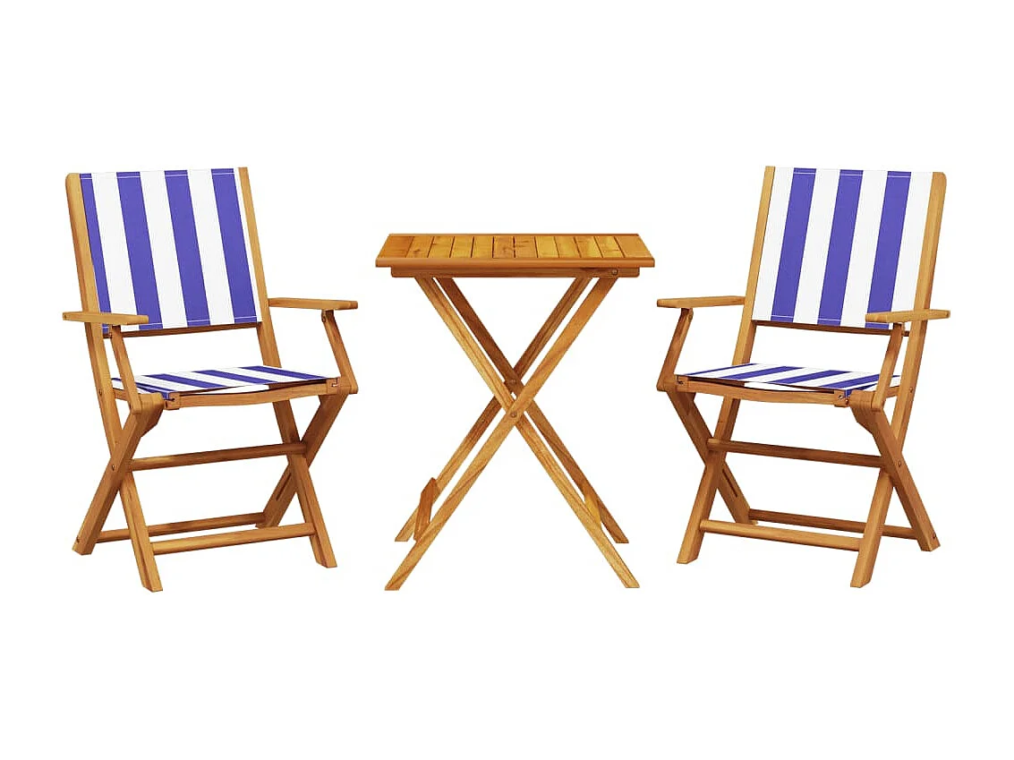 Ensemble de bistro 3 pcs bleu et blanc tissu et bois massif FR71649