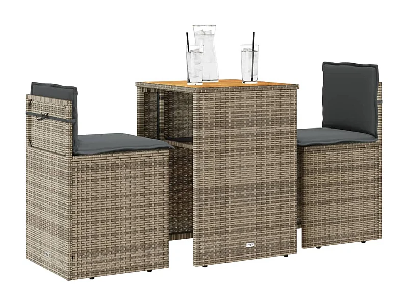 Ensemble de bistro 3 pcs avec coussins gris résine tressée FR72936