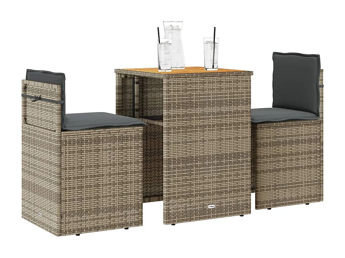 Ensemble de bistro 3 pcs avec coussins gris résine tressée FR72936