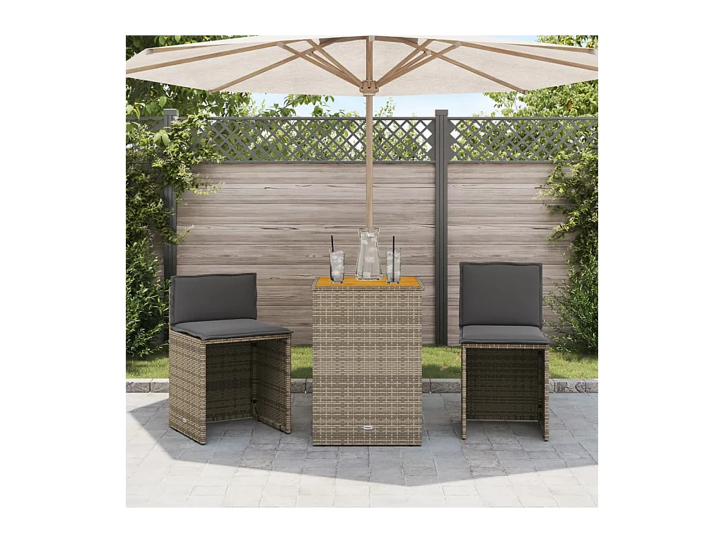 3-delige Bistroset met kussens poly rattan grijs BE335642