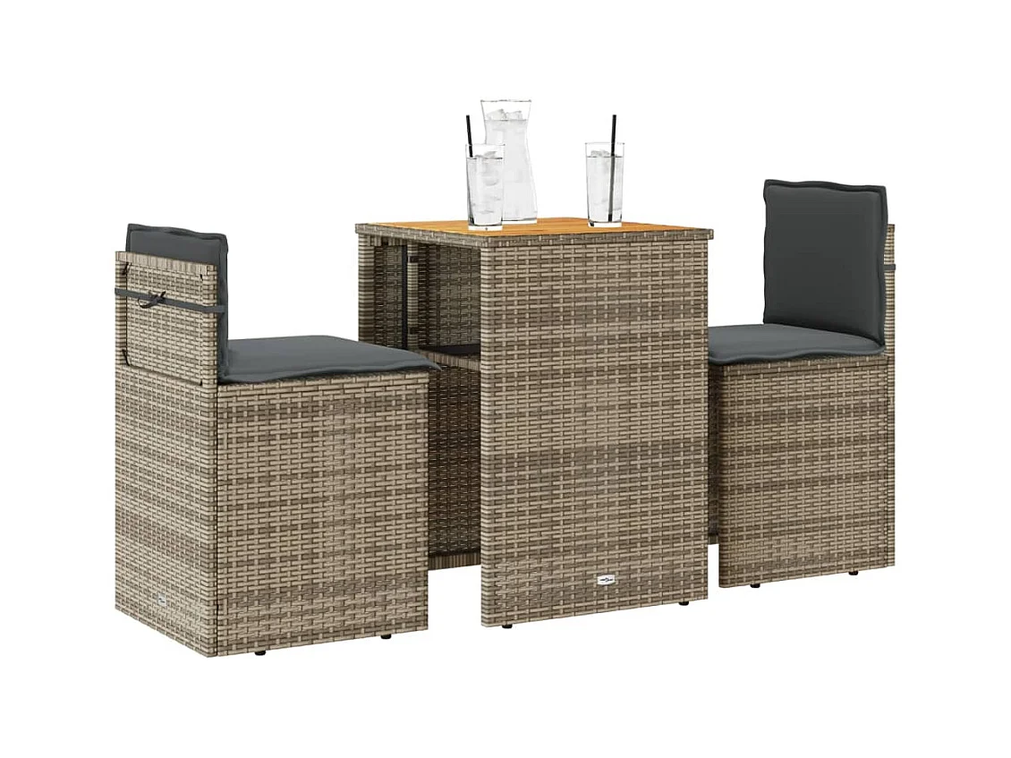Ensemble de bistro 3 pcs avec coussins gris résine tressée FR72936