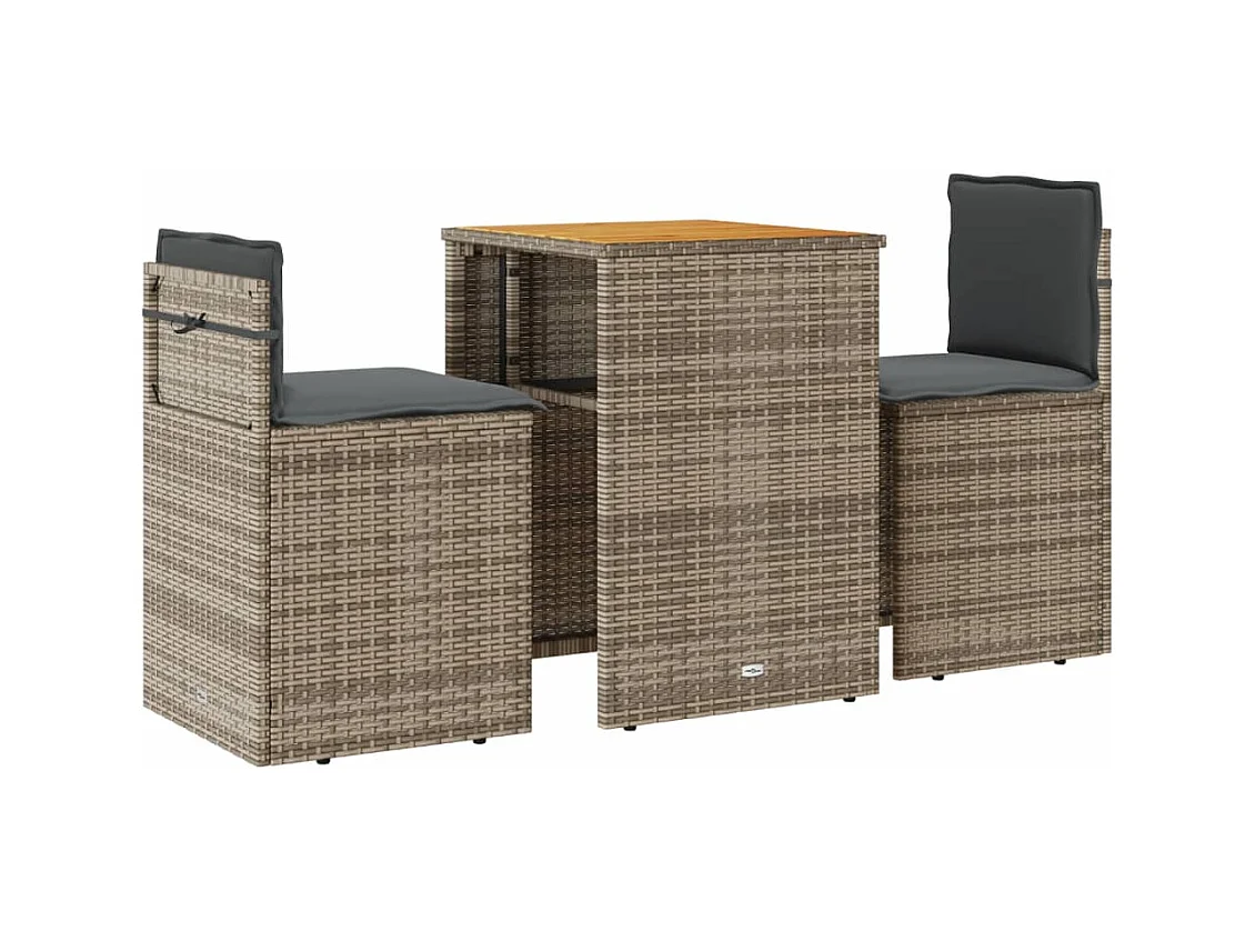 Ensemble de bistro 3 pcs avec coussins gris résine tressée FR72936