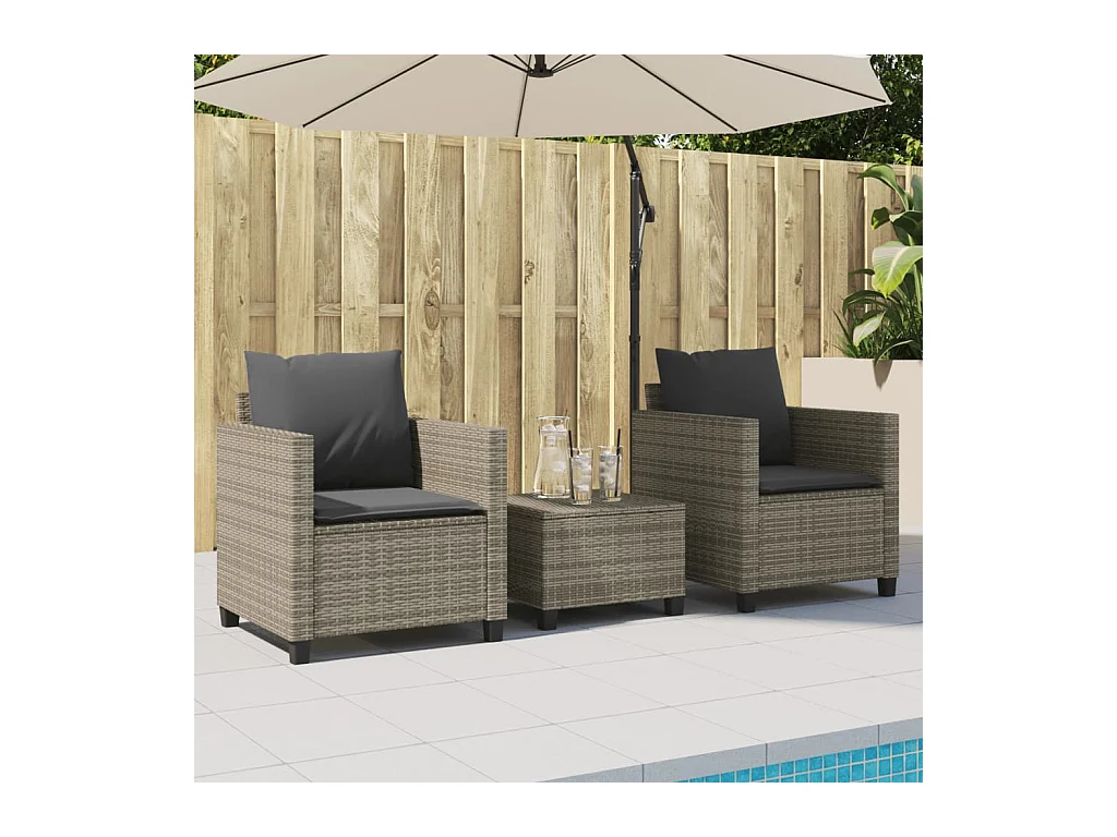 3-delige Bistroset met kussens poly rattan grijs BE877098