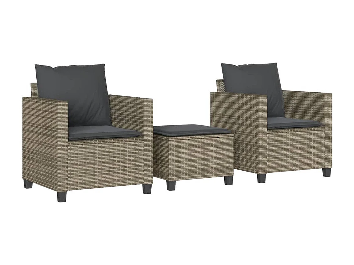 Ensemble de bistro 3 pcs avec coussins gris résine tressée FR40150