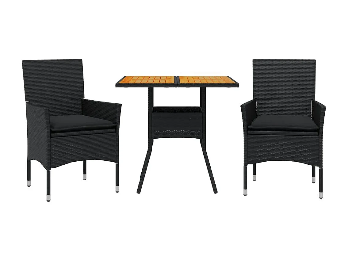 Set de comedor jardín 3 pzas con cojines ratán PE acacia negro ES704880