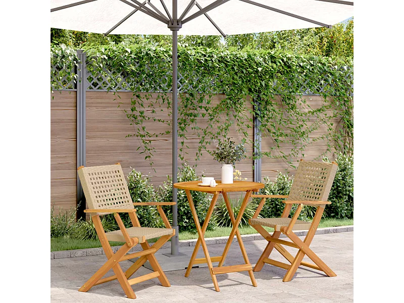 Ensemble de bistro 3 pcs beige résine tressée et bois massif FR81278