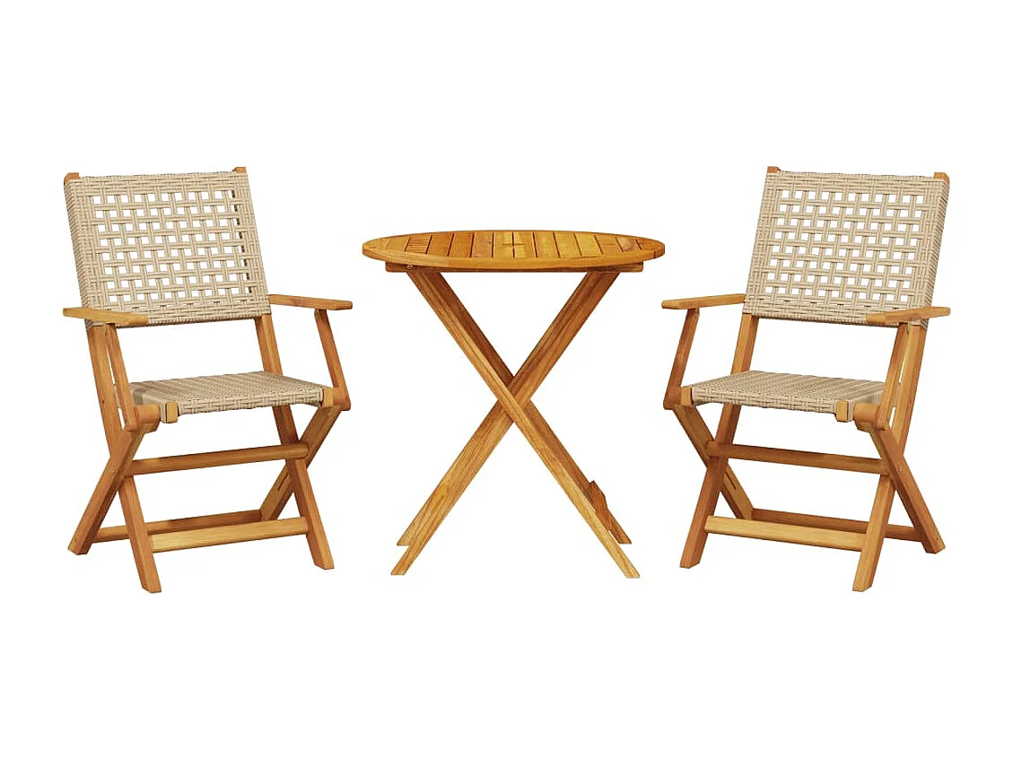 Ensemble de bistro 3 pcs beige résine tressée et bois massif FR81278