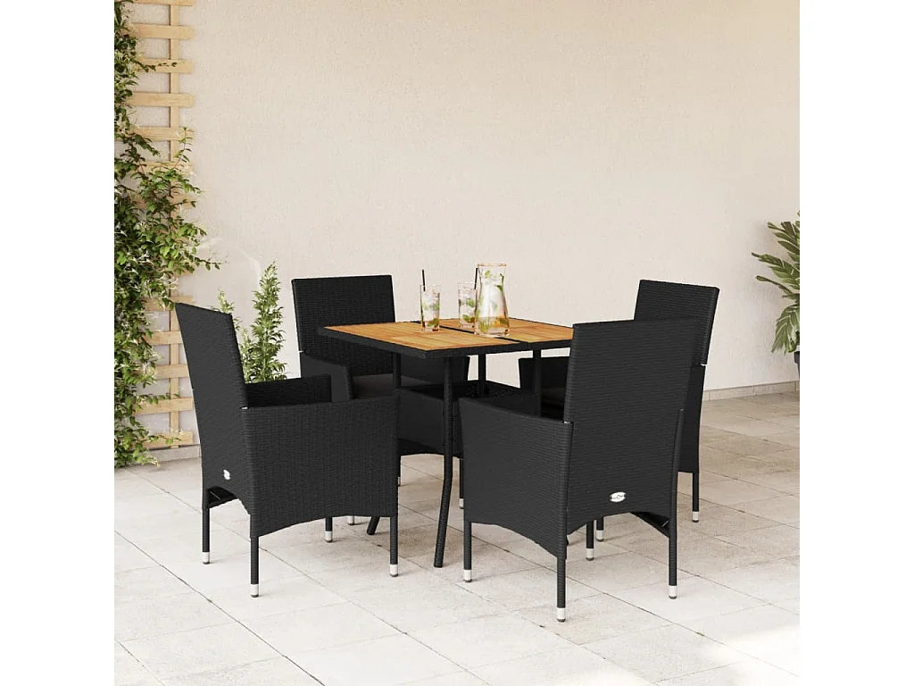 Ensemble à manger de jardin et coussins 5 pcs noir rotin acacia FR64143