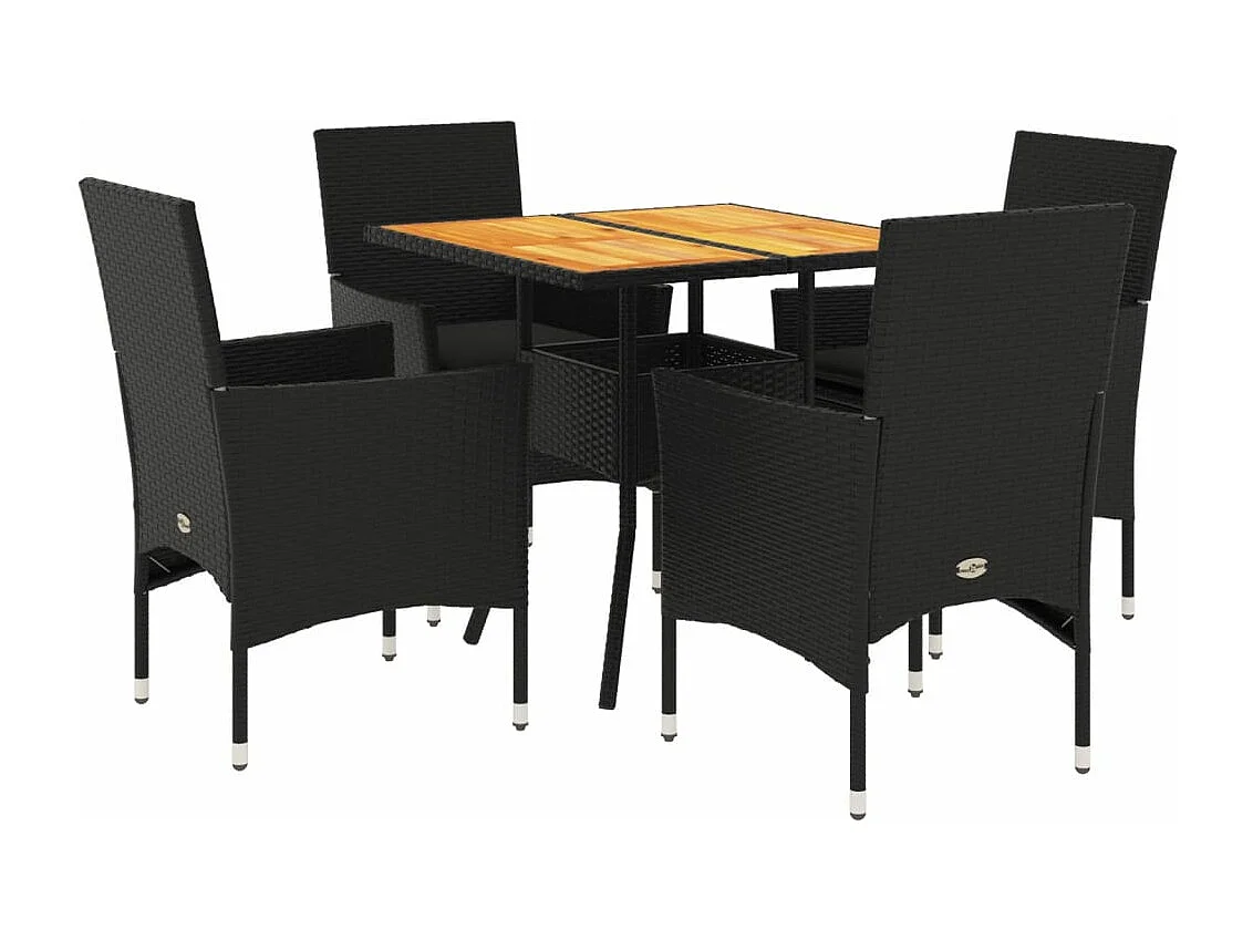 Ensemble à manger de jardin et coussins 5 pcs noir rotin acacia FR64143