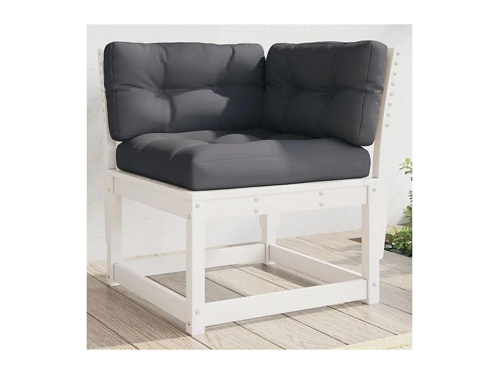 Canapé d'angle de jardin et coussins blanc bois de pin massif FR221866