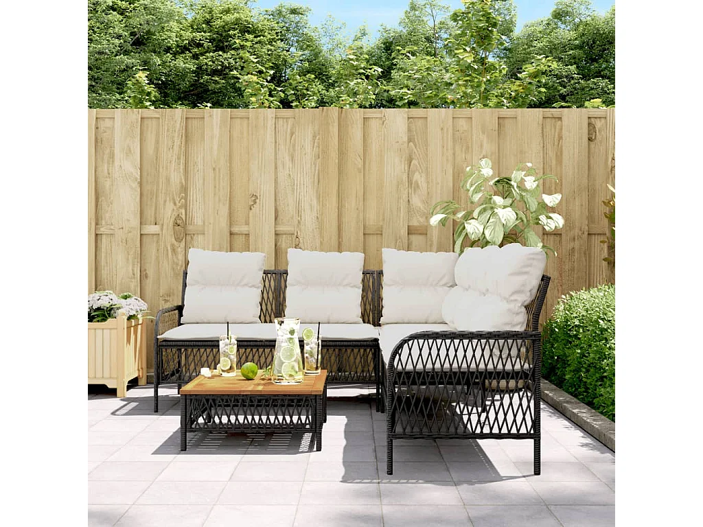 Canapés de jardin 2 pcs avec coussins Noir Résine tressée FR10958