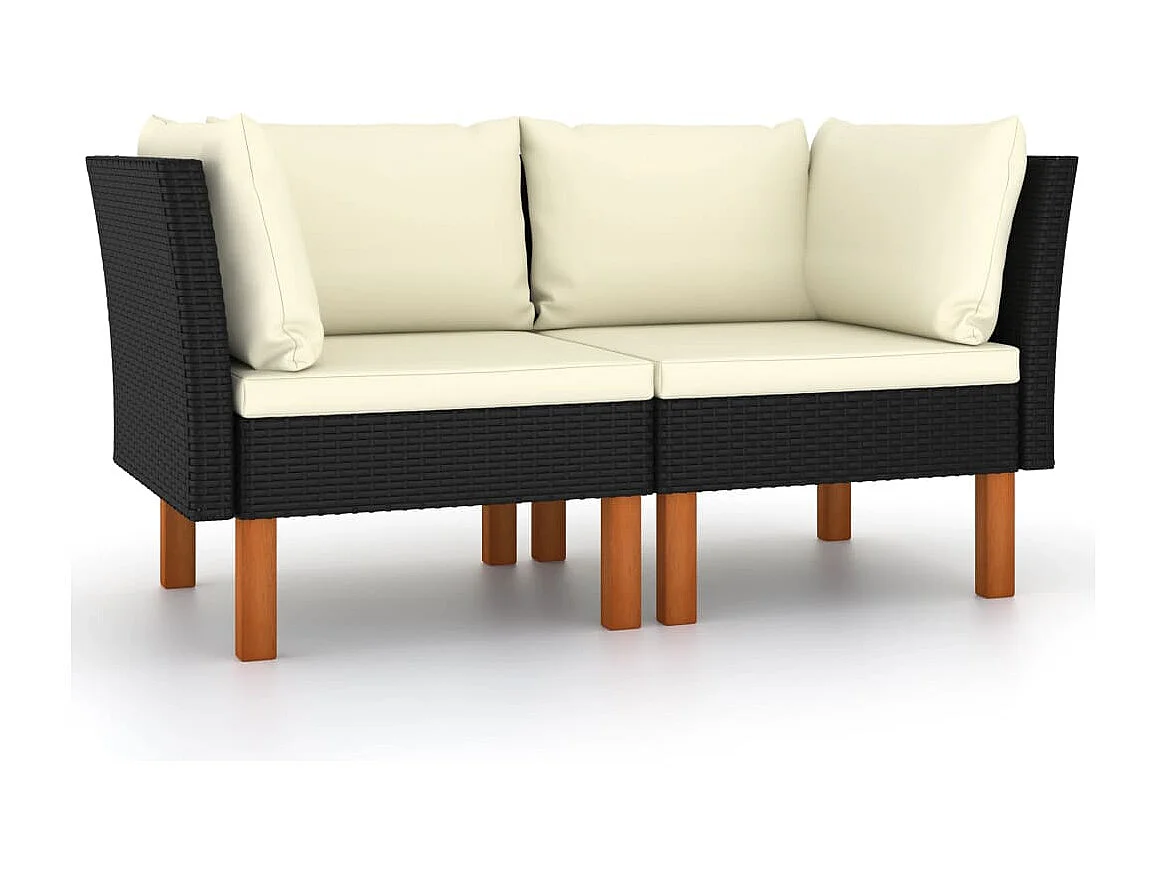 Hoekbanken 2 st poly rattan en massief eucalyptushout BE204346