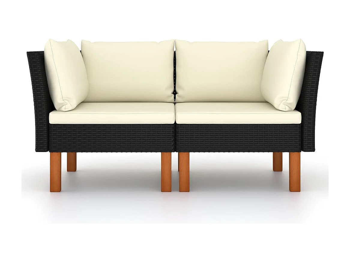 Hoekbanken 2 st poly rattan en massief eucalyptushout BE204346