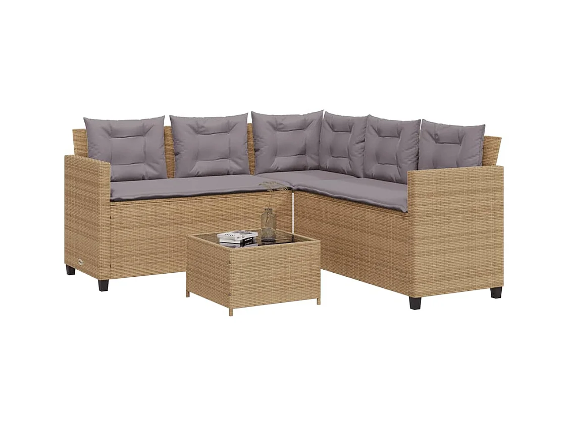 Canapé de jardin avec table et coussins en forme de L beige FR19259