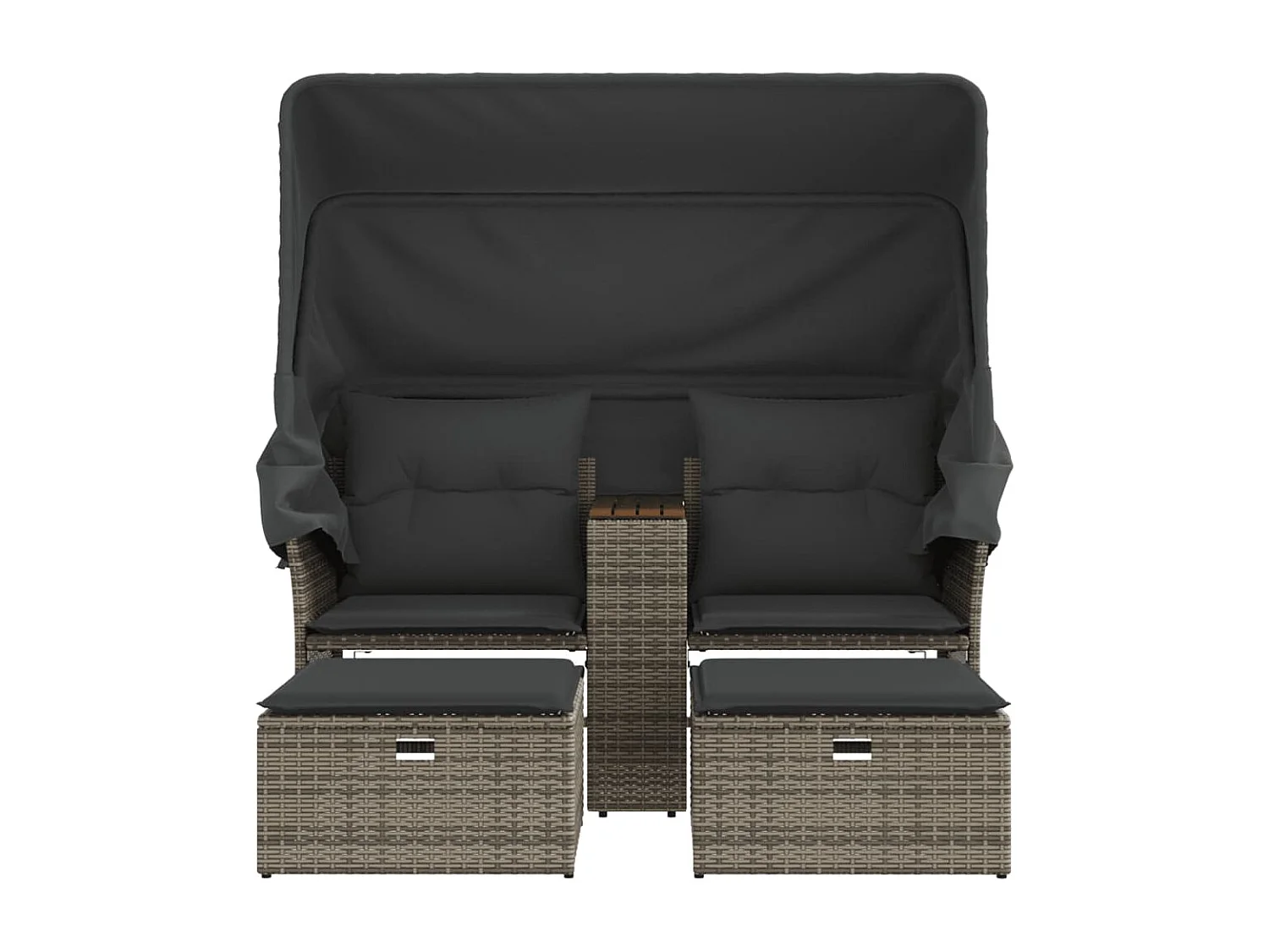 Canapé de jardin 2 places avec auvent et tabourets gris rotin FR832077