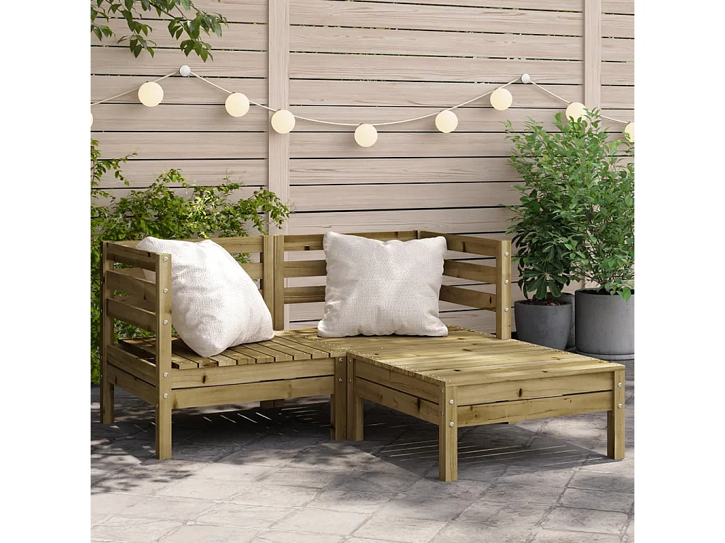 Canapé de jardin 2 places avec repose-pieds bois pin imprégné FR28663