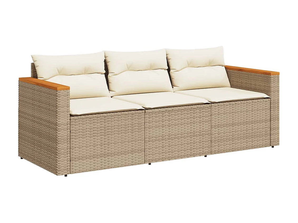 Canapé de jardin avec coussins 3 places beige résine tressée FR497163