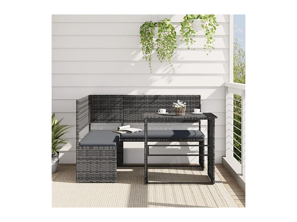 Canapé de jardin avec table et coussins en forme de L gris FR705676
