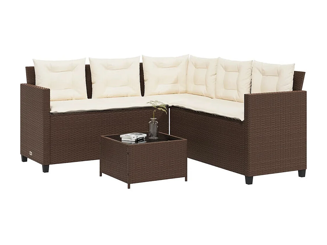 Canapé de jardin avec table et coussins en forme de L marron FR70567