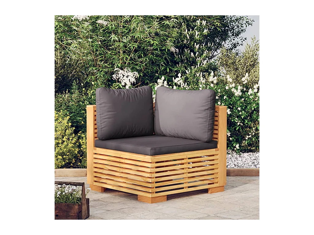 Canapé d'angle de jardin coussins Gris foncé Bois teck massif FR93865