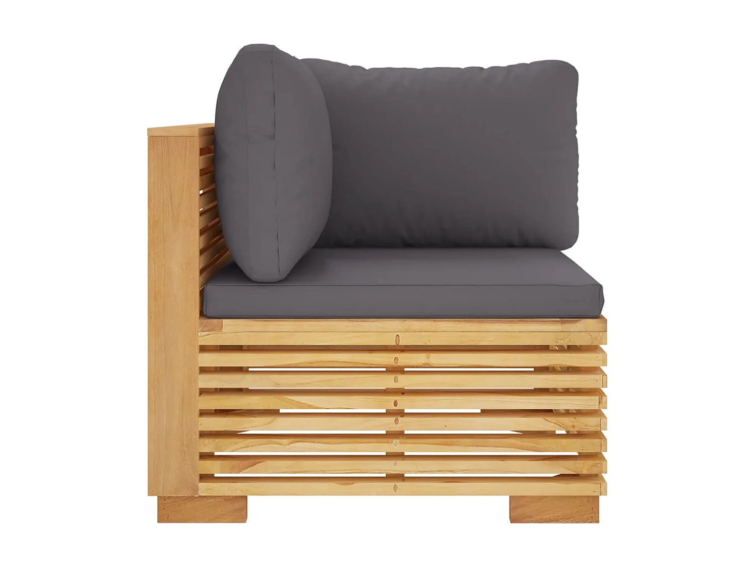 Canapé d'angle de jardin coussins Gris foncé Bois teck massif FR93865