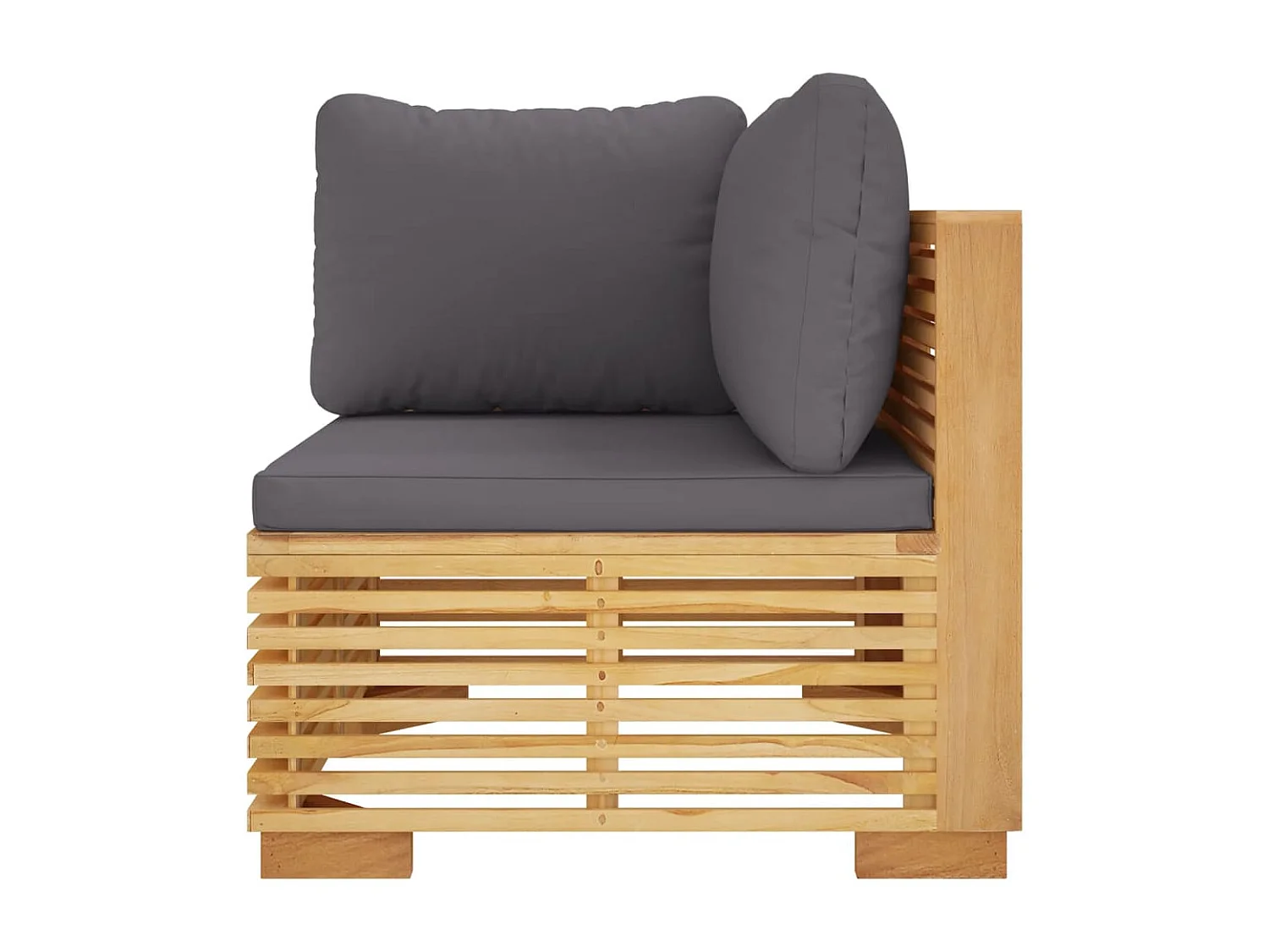 Canapé d'angle de jardin coussins Gris foncé Bois teck massif FR93865