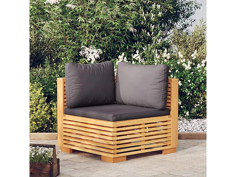Canapé d'angle de jardin coussins Gris foncé Bois teck massif FR93865