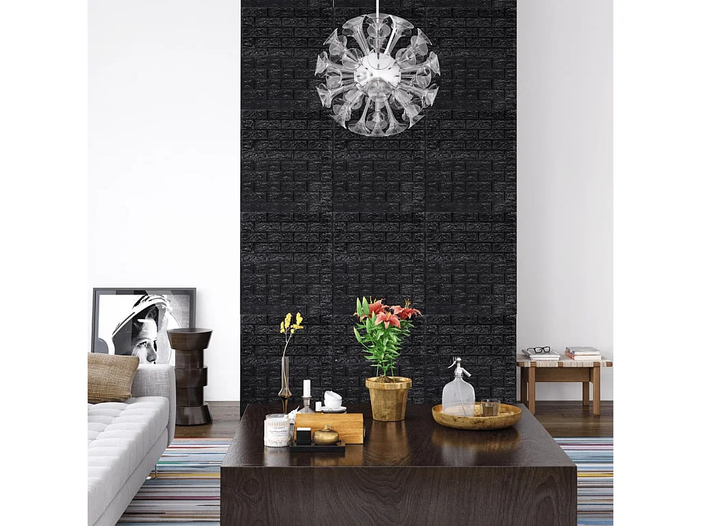 Papier peint 3D autoadhésif Briques 20 pcs Noir FR415273