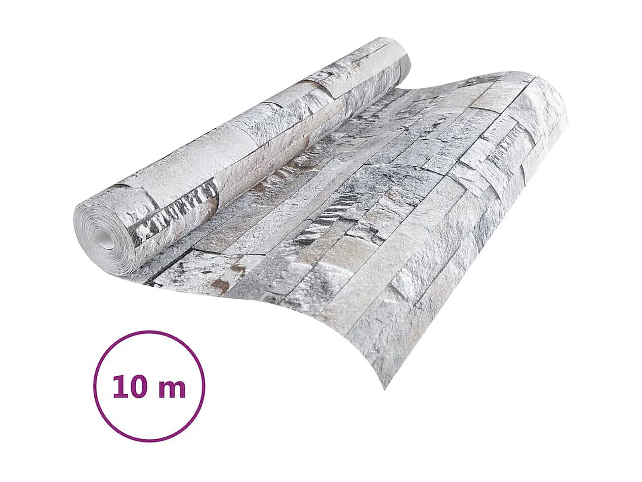 Papier peint 3D aspect de pierre gris marron 10x0,53m non tissé FR676468